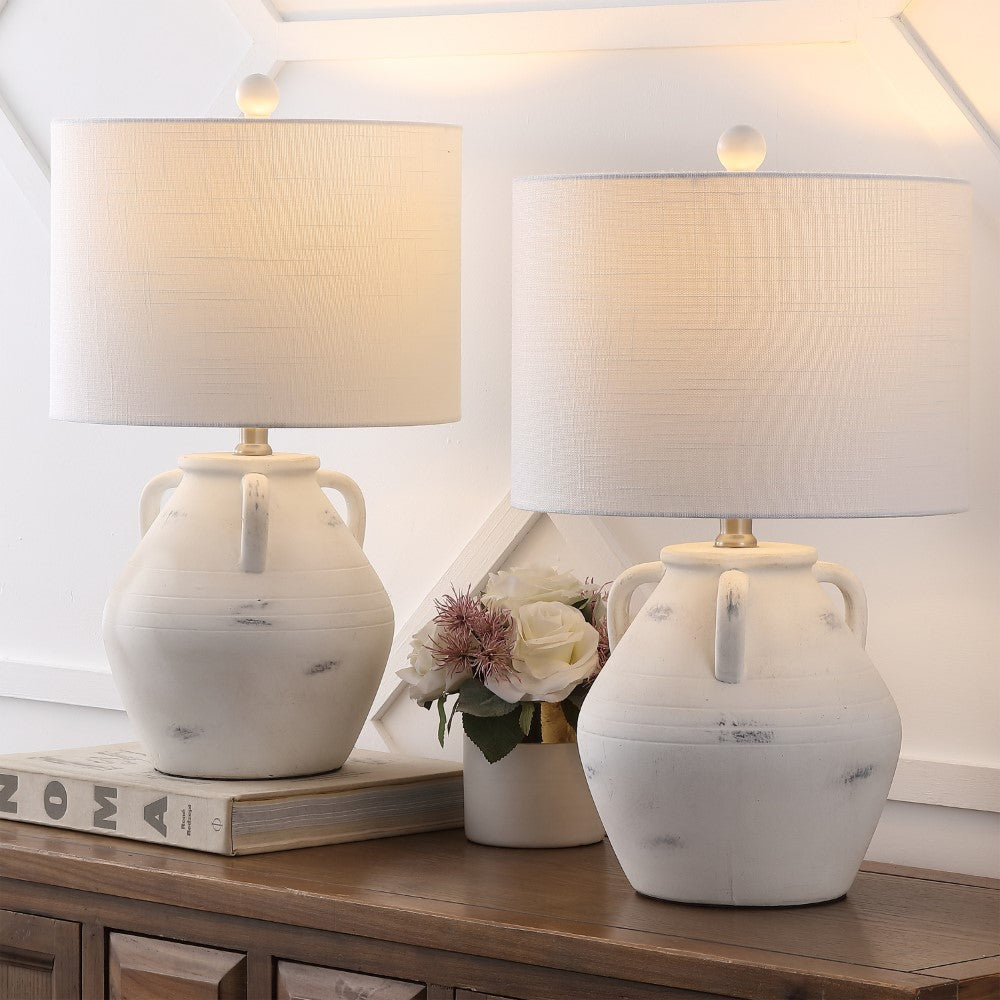 Azur 20.5" Rustic Coastal Pottery Jar LED Table Lamp Set 2