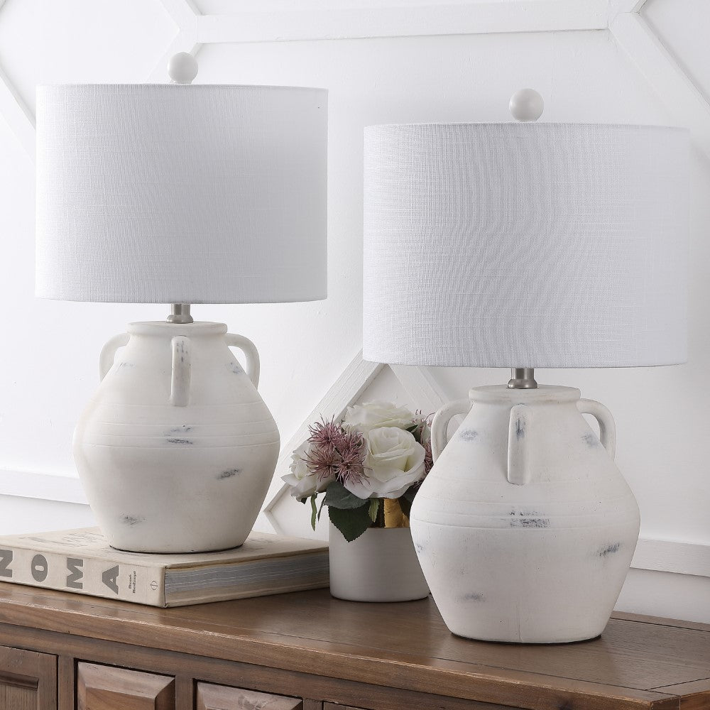 Azur 20.5" Rustic Coastal Pottery Jar LED Table Lamp Set 2