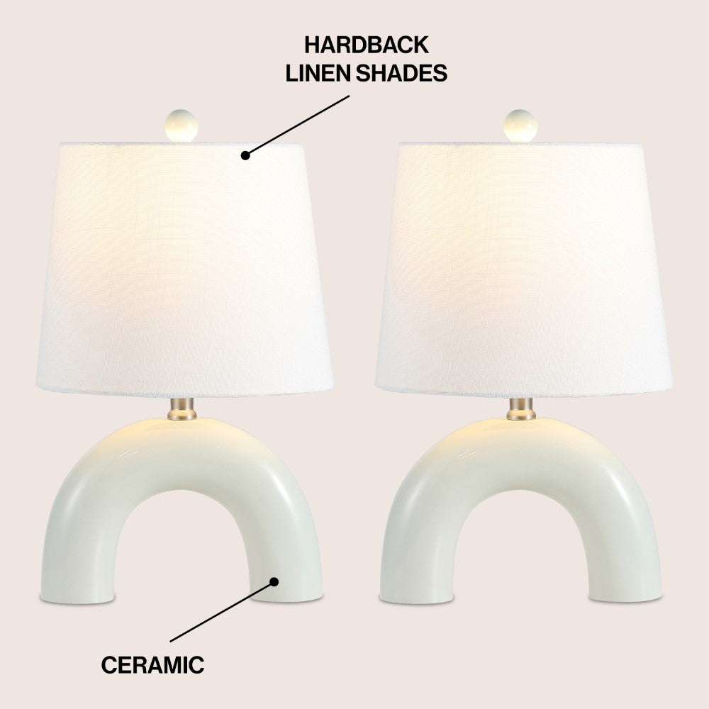 Nova 17.75" Scandinavian Minimalist Ceramic Arch LED Table Lamp Set 2