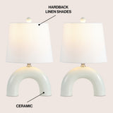 Nova 17.75" Scandinavian Minimalist Ceramic Arch LED Table Lamp Set 2