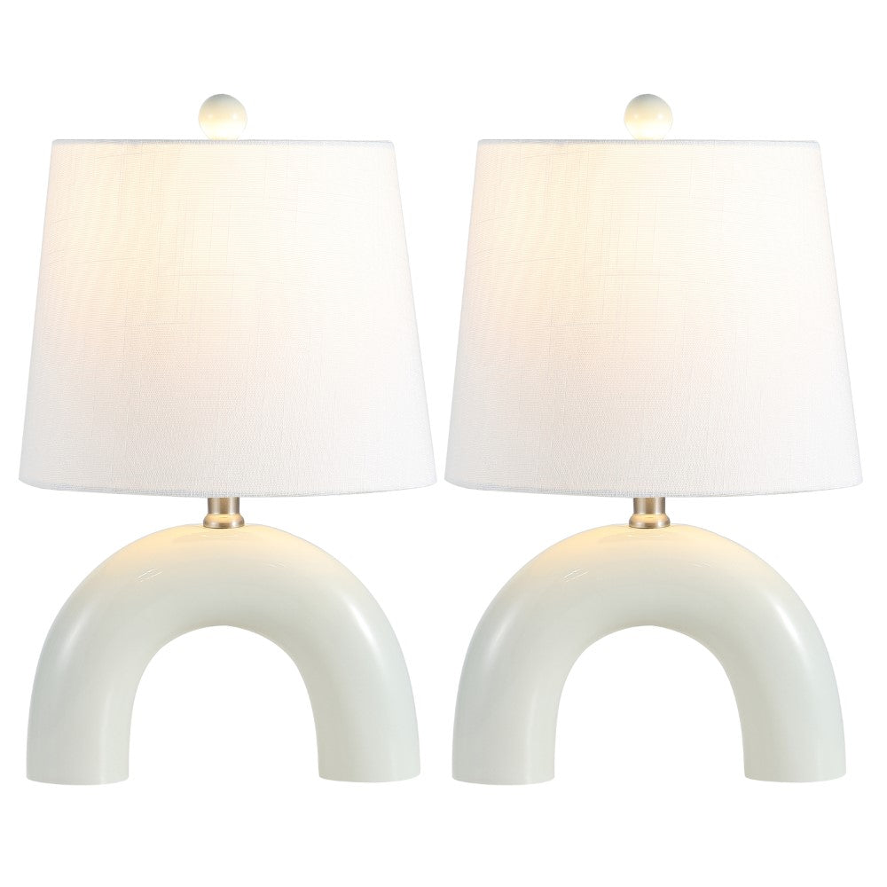 Nova 17.75" Scandinavian Minimalist Ceramic Arch LED Table Lamp Set 2