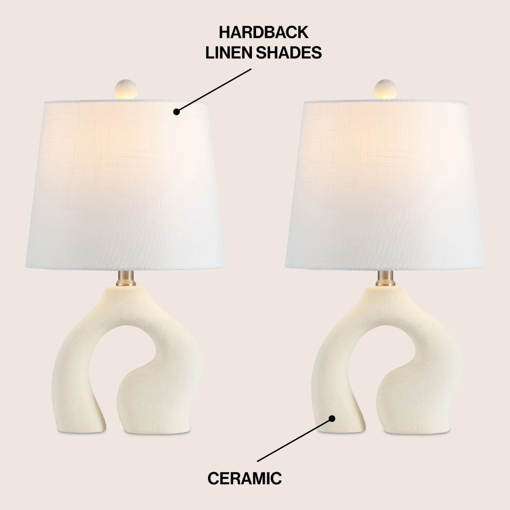 Orion 19" Scandinavian Minimalist Ceramic Arch LED Table Lamp Set 2