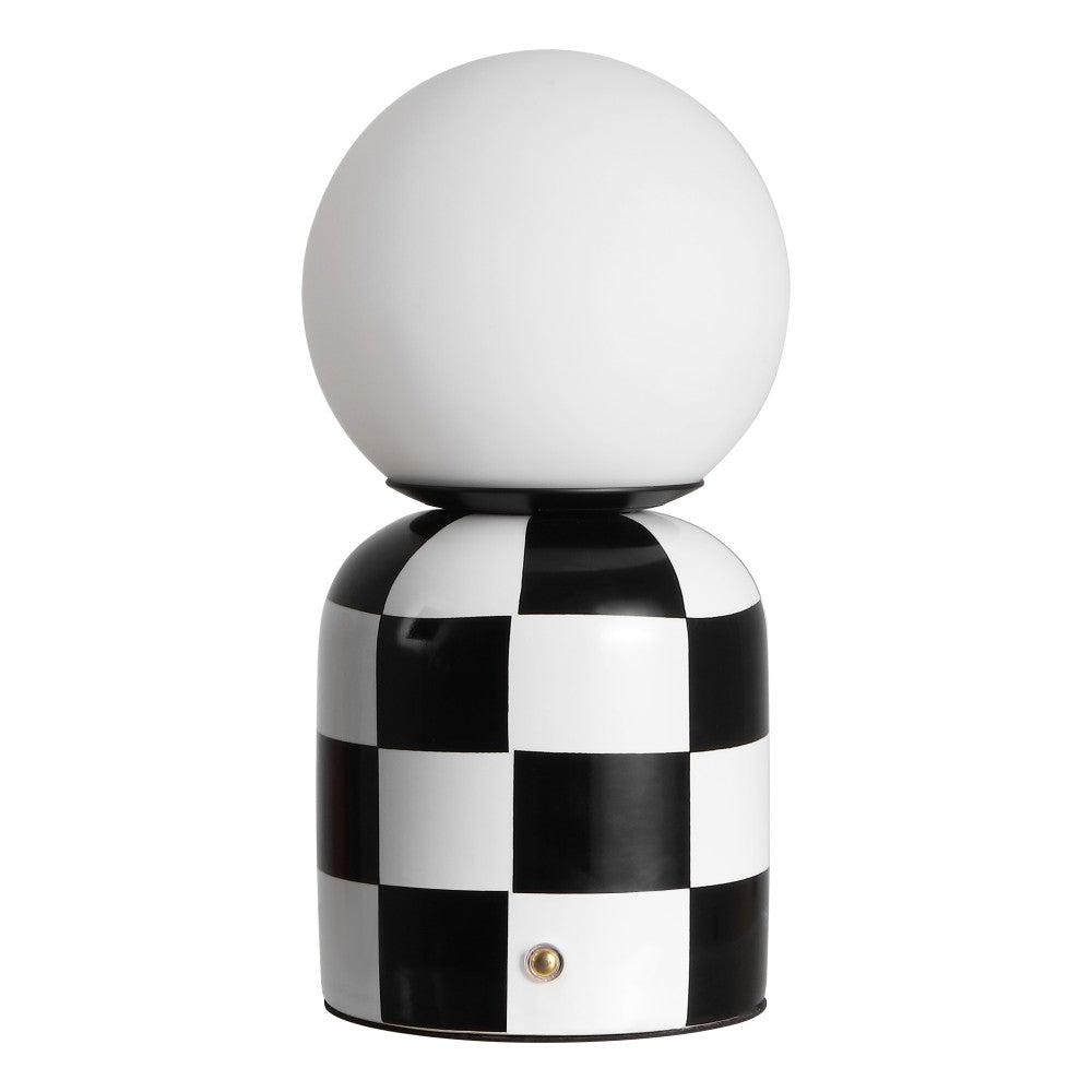Zira 10" Modern Checkerboard Ceramic Rechargeable Cordless Integrated Portable Dimmable with Frosted Globe Shade LED Table Lamp
