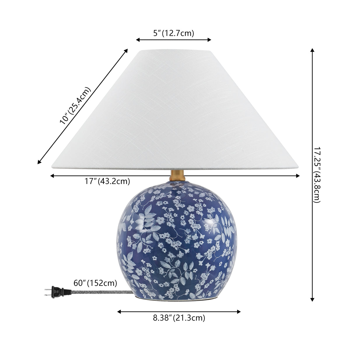 Elixor 17.25" Modern Cottage Floral Ceramic Globe LED Table Lamp