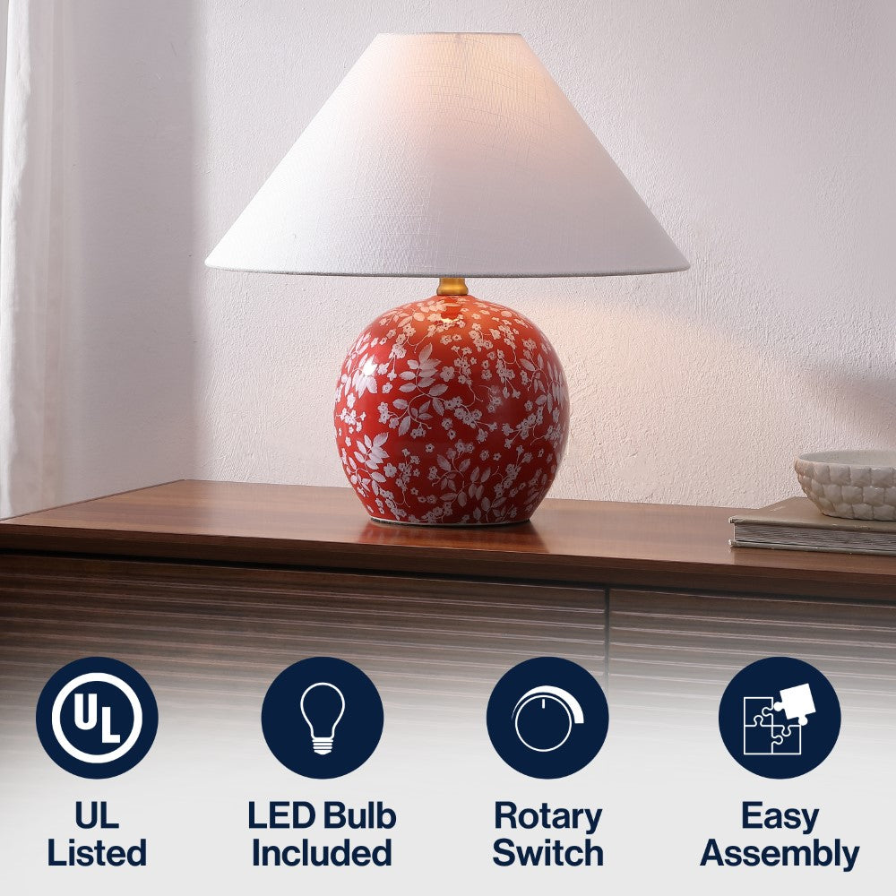 Elixor 17.25" Modern Cottage Floral Ceramic Globe LED Table Lamp