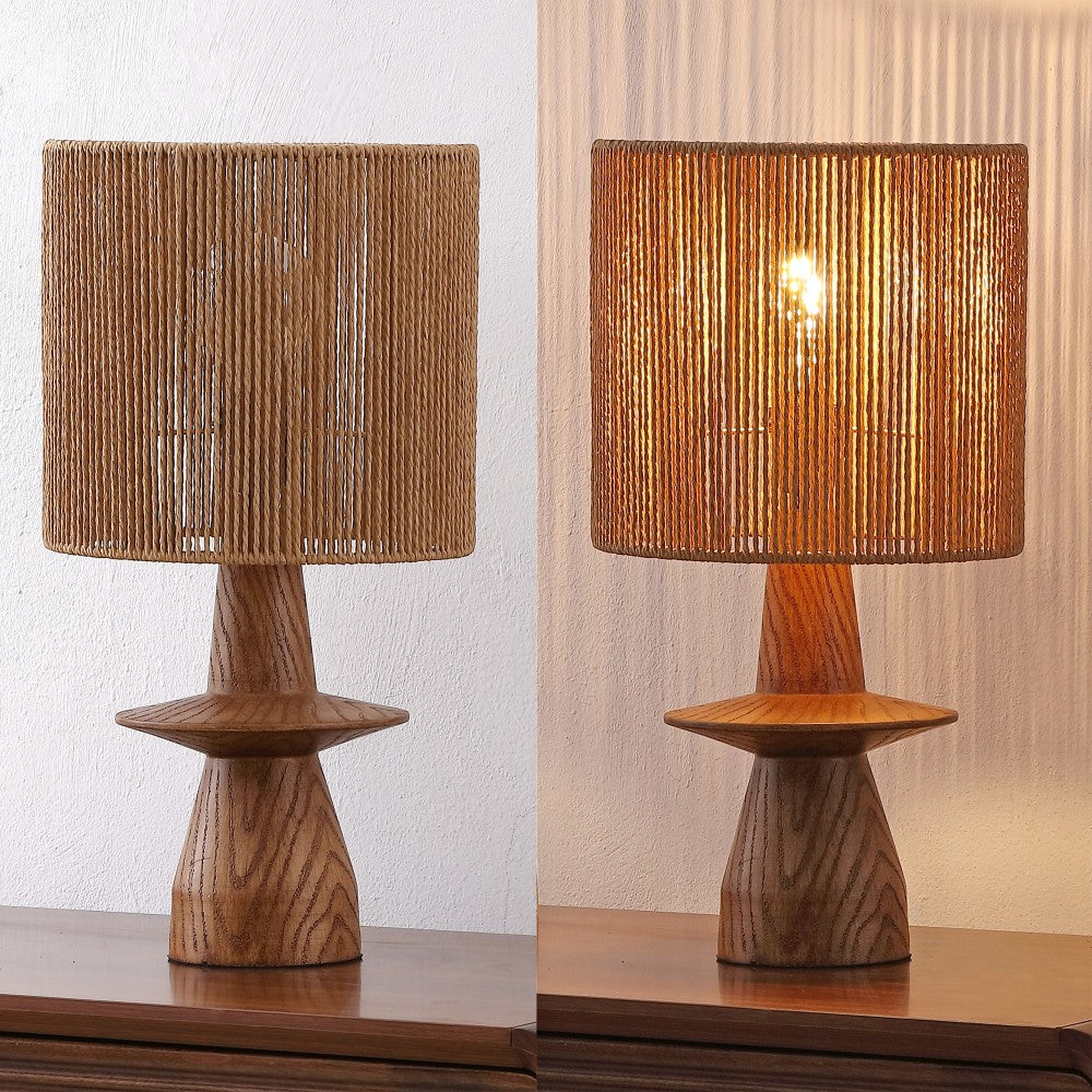 Rickie 19" Bohemian Coastal Sculptural Resin with Hand-Woven Paper Rope Drum Shade LED Table Lamp