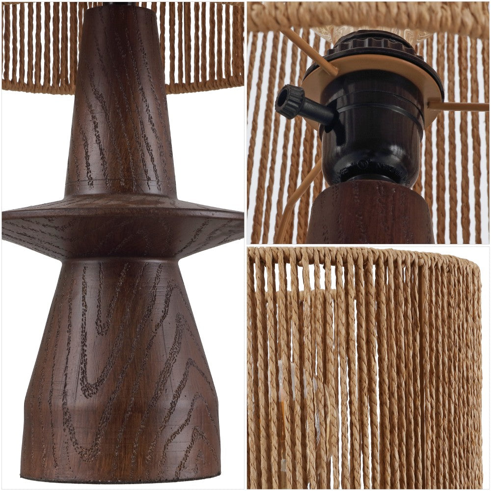 Rickie 19" Bohemian Coastal Sculptural Resin with Hand-Woven Paper Rope Drum Shade LED Table Lamp