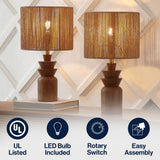 Anderson 22" Bohemian Coastal Tiered Totem Resin with Hand-Woven Paper Rope Drum Shade LED Table Lamp