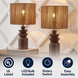 Anderson 22" Bohemian Coastal Tiered Totem Resin with Hand-Woven Paper Rope Drum Shade LED Table Lamp