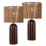 Hazel 24" Bohemian Coastal Fluted Scalloped Cylinder Resin with Hand-Woven Paper Rope Drum Shade LED Table Lamp