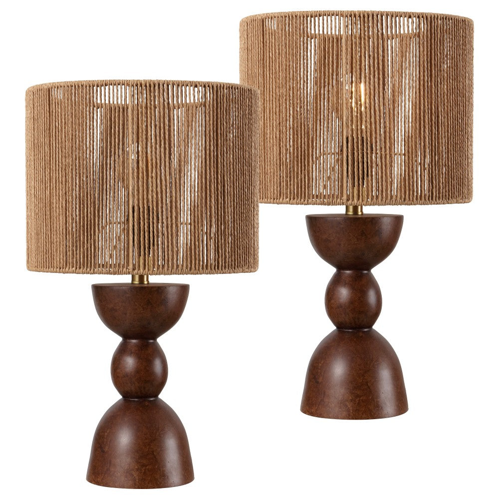 Sherry 22" Bohemian Coastal Hourglass Totem Resin with Hand-Woven Paper Rope Drum Shade LED Table Lamp