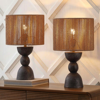 Sherry 22" Bohemian Coastal Hourglass Totem Resin with Hand-Woven Paper Rope Drum Shade LED Table Lamp