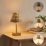 Coastline 11 in. Coastal Bohemian Metal and Water Hyacinth Tapered Cordless Rechargeable Integrated Dimmable LED Table Lamp with Touch Sensor