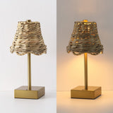 Coastline 11 in. Coastal Bohemian Metal and Water Hyacinth Tapered Cordless Rechargeable Integrated Dimmable LED Table Lamp with Touch Sensor