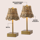 Coastline 11 in. Coastal Bohemian Metal and Water Hyacinth Tapered Cordless Rechargeable Integrated Dimmable LED Table Lamp with Touch Sensor