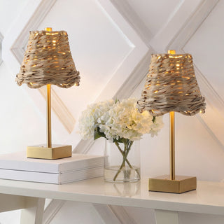 Coastline 11 in. Coastal Bohemian Metal and Water Hyacinth Tapered Cordless Rechargeable Integrated Dimmable LED Table Lamp with Touch Sensor
