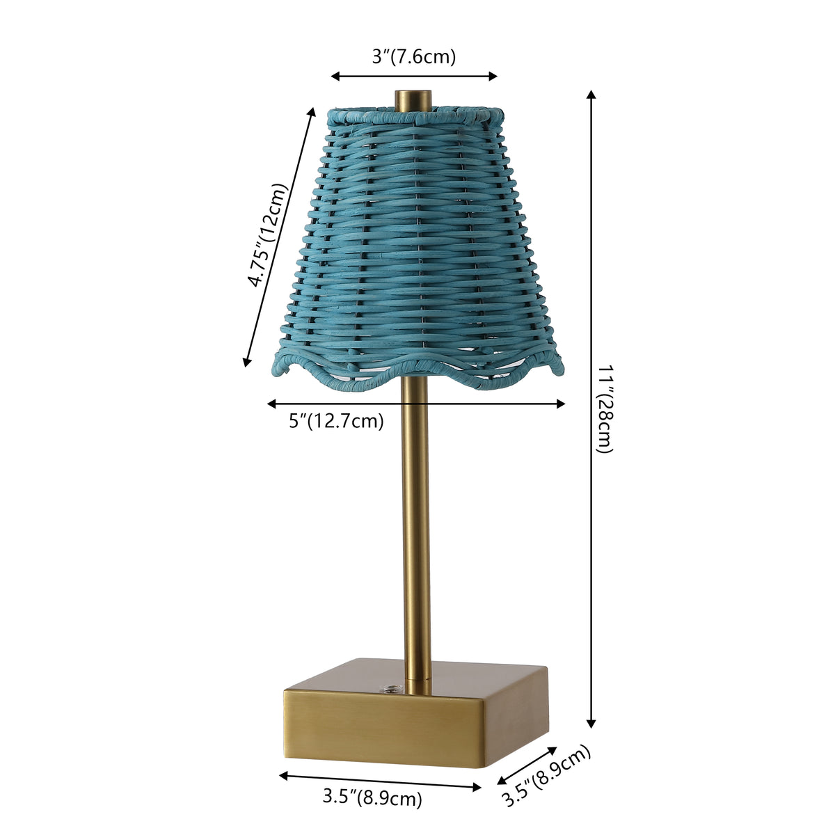 Coastline 11 in. Coastal Bohemian Metal and Water Hyacinth Tapered Cordless Rechargeable Integrated Dimmable LED Table Lamp with Touch Sensor