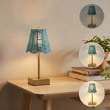 Coastline 11 in. Coastal Bohemian Metal and Water Hyacinth Tapered Cordless Rechargeable Integrated Dimmable LED Table Lamp with Touch Sensor