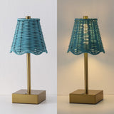 Coastline 11 in. Coastal Bohemian Metal and Water Hyacinth Tapered Cordless Rechargeable Integrated Dimmable LED Table Lamp with Touch Sensor