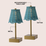 Coastline 11 in. Coastal Bohemian Metal and Water Hyacinth Tapered Cordless Rechargeable Integrated Dimmable LED Table Lamp with Touch Sensor