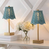 Coastline 11 in. Coastal Bohemian Metal and Water Hyacinth Tapered Cordless Rechargeable Integrated Dimmable LED Table Lamp with Touch Sensor