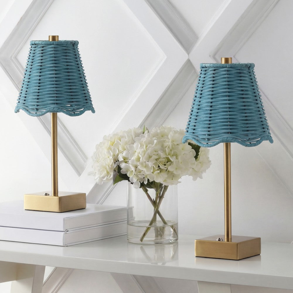 Coastline 11 in. Coastal Bohemian Metal and Water Hyacinth Tapered Cordless Rechargeable Integrated Dimmable LED Table Lamp with Touch Sensor