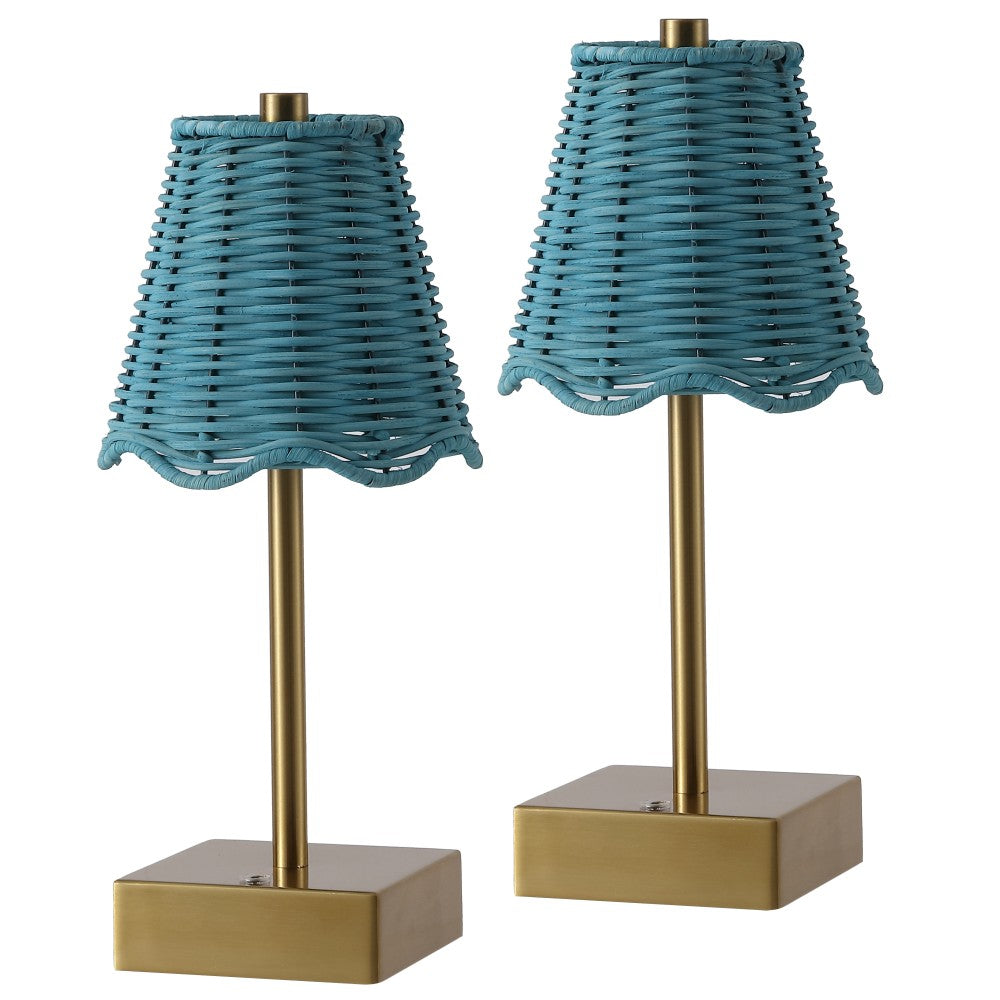 Coastline 11 in. Coastal Bohemian Metal and Water Hyacinth Tapered Cordless Rechargeable Integrated Dimmable LED Table Lamp with Touch Sensor
