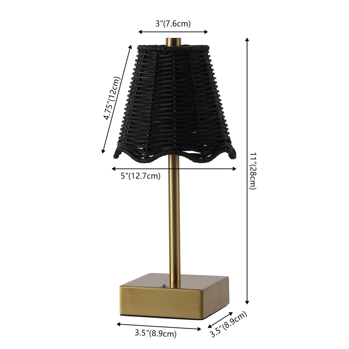 Coastline 11 in. Coastal Bohemian Metal and Water Hyacinth Tapered Cordless Rechargeable Integrated Dimmable LED Table Lamp with Touch Sensor