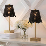 Coastline 11 in. Coastal Bohemian Metal and Water Hyacinth Tapered Cordless Rechargeable Integrated Dimmable LED Table Lamp with Touch Sensor