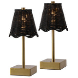 Coastline 11 in. Coastal Bohemian Metal and Water Hyacinth Tapered Cordless Rechargeable Integrated Dimmable LED Table Lamp with Touch Sensor