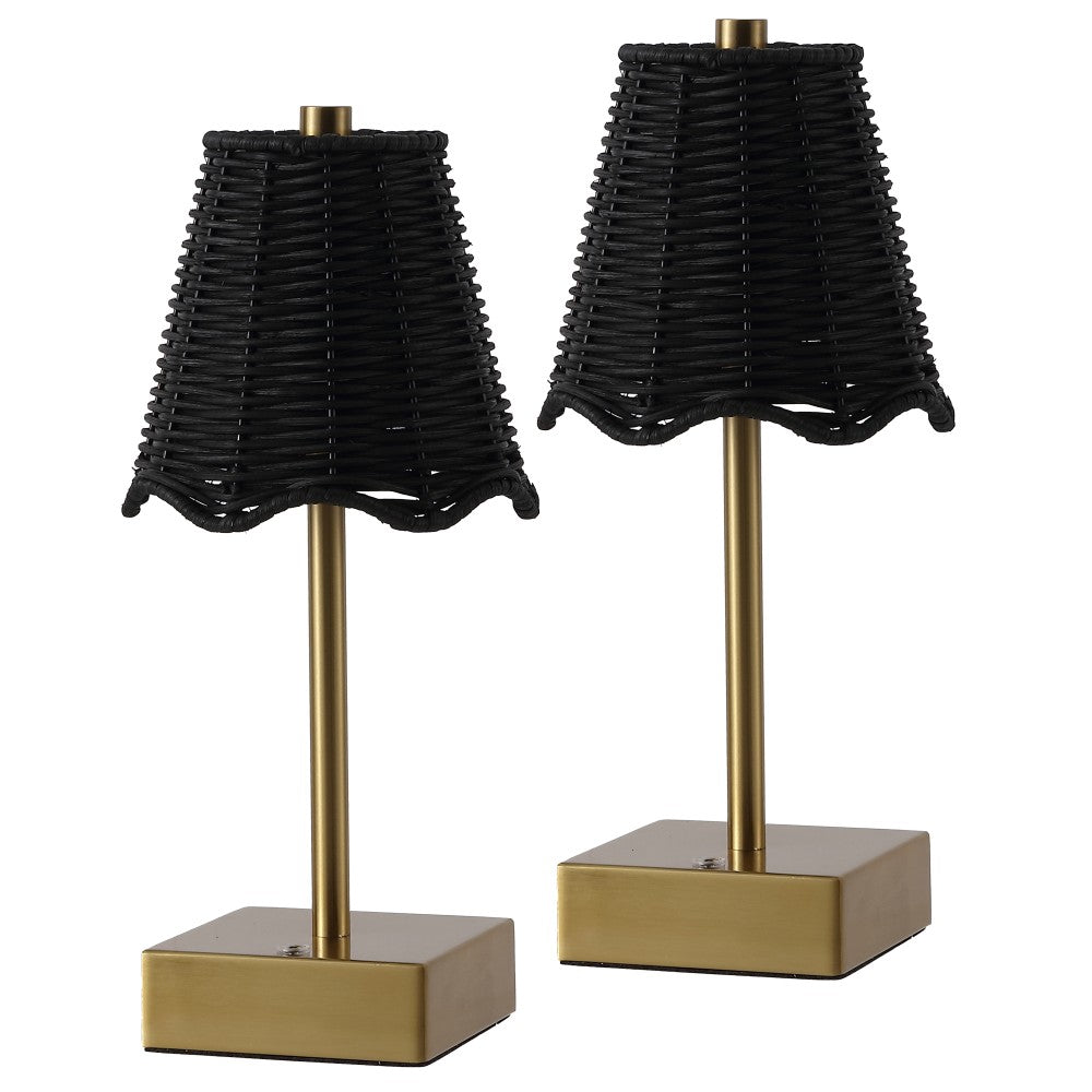 Coastline 11 in. Coastal Bohemian Metal and Water Hyacinth Tapered Cordless Rechargeable Integrated Dimmable LED Table Lamp with Touch Sensor