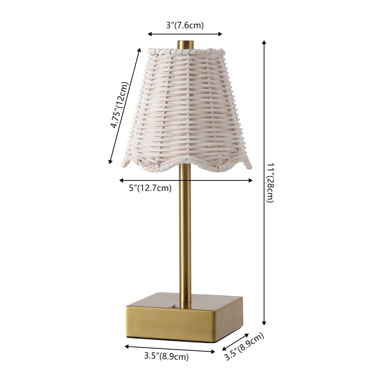 Coastline 11 in. Coastal Bohemian Metal and Water Hyacinth Tapered Cordless Rechargeable Integrated Dimmable LED Table Lamp with Touch Sensor