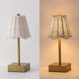 Coastline 11 in. Coastal Bohemian Metal and Water Hyacinth Tapered Cordless Rechargeable Integrated Dimmable LED Table Lamp with Touch Sensor