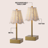 Coastline 11 in. Coastal Bohemian Metal and Water Hyacinth Tapered Cordless Rechargeable Integrated Dimmable LED Table Lamp with Touch Sensor