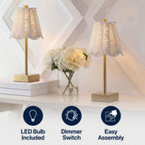 Coastline 11 in. Coastal Bohemian Metal and Water Hyacinth Tapered Cordless Rechargeable Integrated Dimmable LED Table Lamp with Touch Sensor