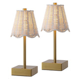 Coastline 11 in. Coastal Bohemian Metal and Water Hyacinth Tapered Cordless Rechargeable Integrated Dimmable LED Table Lamp with Touch Sensor