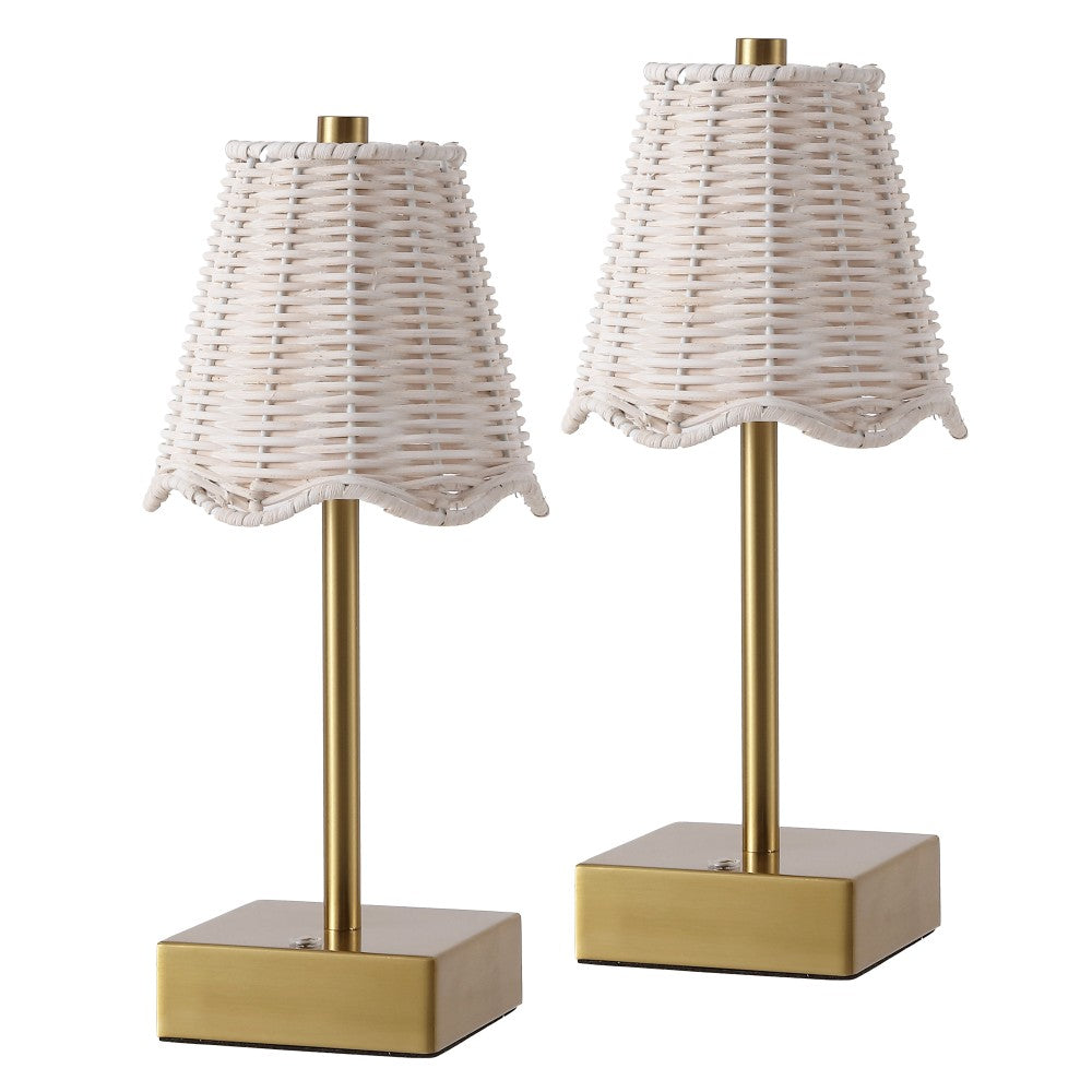 Coastline 11 in. Coastal Bohemian Metal and Water Hyacinth Tapered Cordless Rechargeable Integrated Dimmable LED Table Lamp with Touch Sensor