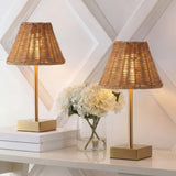 Drift 11.3 in. Coastal Bohemian Metal and Rattan Tapered Cordless Rechargeable Integrated Dimmable LED Table Lamp with Touch Sensor