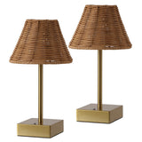 Drift 11.3 in. Coastal Bohemian Metal and Rattan Tapered Cordless Rechargeable Integrated Dimmable LED Table Lamp with Touch Sensor