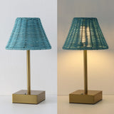 Drift 11.3 in. Coastal Bohemian Metal and Rattan Tapered Cordless Rechargeable Integrated Dimmable LED Table Lamp with Touch Sensor