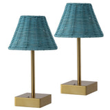 Drift 11.3 in. Coastal Bohemian Metal and Rattan Tapered Cordless Rechargeable Integrated Dimmable LED Table Lamp with Touch Sensor