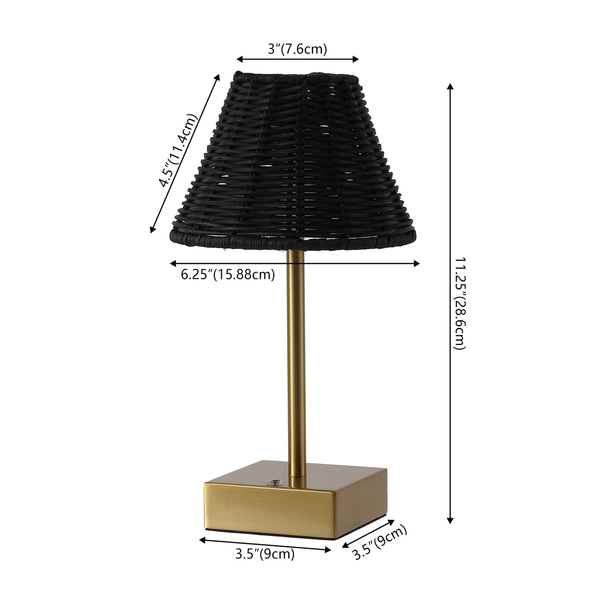 Drift 11.3 in. Coastal Bohemian Metal and Rattan Tapered Cordless Rechargeable Integrated Dimmable LED Table Lamp with Touch Sensor
