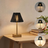 Drift 11.3 in. Coastal Bohemian Metal and Rattan Tapered Cordless Rechargeable Integrated Dimmable LED Table Lamp with Touch Sensor