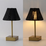 Drift 11.3 in. Coastal Bohemian Metal and Rattan Tapered Cordless Rechargeable Integrated Dimmable LED Table Lamp with Touch Sensor