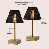 Drift 11.3 in. Coastal Bohemian Metal and Rattan Tapered Cordless Rechargeable Integrated Dimmable LED Table Lamp with Touch Sensor