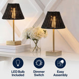 Drift 11.3 in. Coastal Bohemian Metal and Rattan Tapered Cordless Rechargeable Integrated Dimmable LED Table Lamp with Touch Sensor