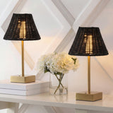 Drift 11.3 in. Coastal Bohemian Metal and Rattan Tapered Cordless Rechargeable Integrated Dimmable LED Table Lamp with Touch Sensor