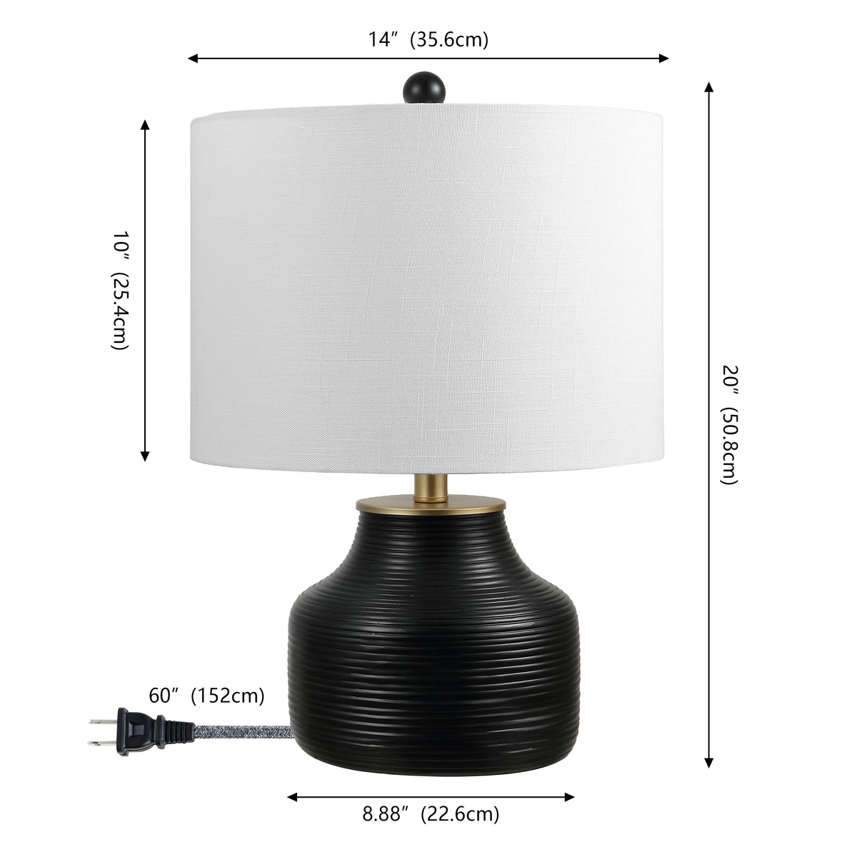Malone 20" Modern Transitional Ribbed Tapered Ginger Jar Resin/Metal LED Table Lamp