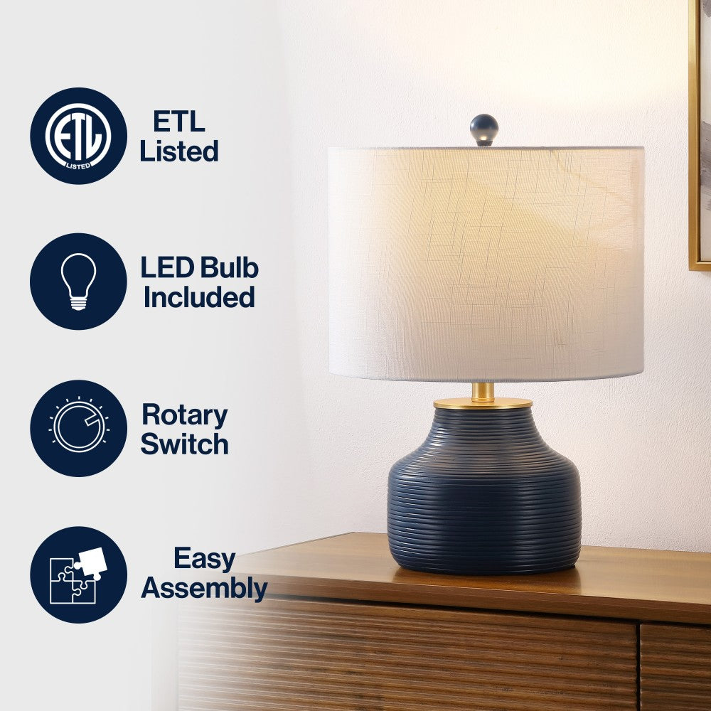 Malone 20" Modern Transitional Ribbed Tapered Ginger Jar Resin/Metal LED Table Lamp