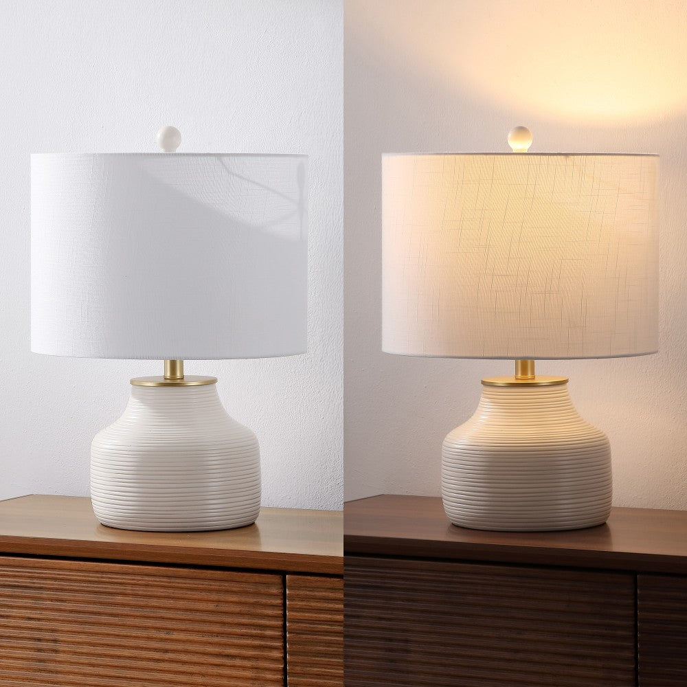 Malone 20" Modern Transitional Ribbed Tapered Ginger Jar Resin/Metal LED Table Lamp